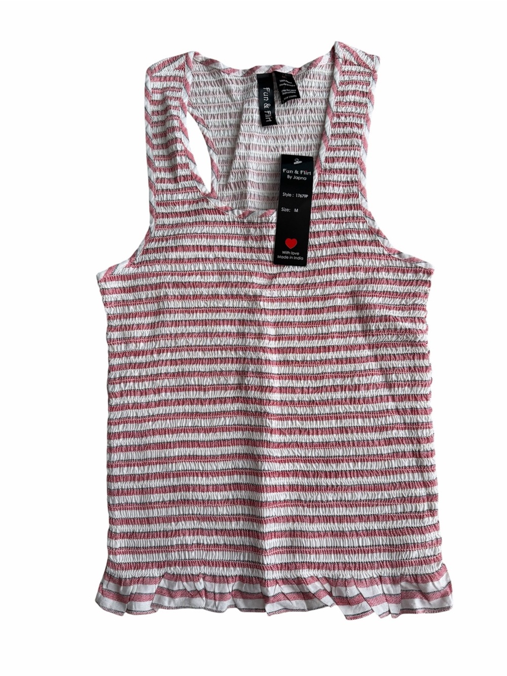 Fun & Flirt Striped Smocked Ruffle Tank